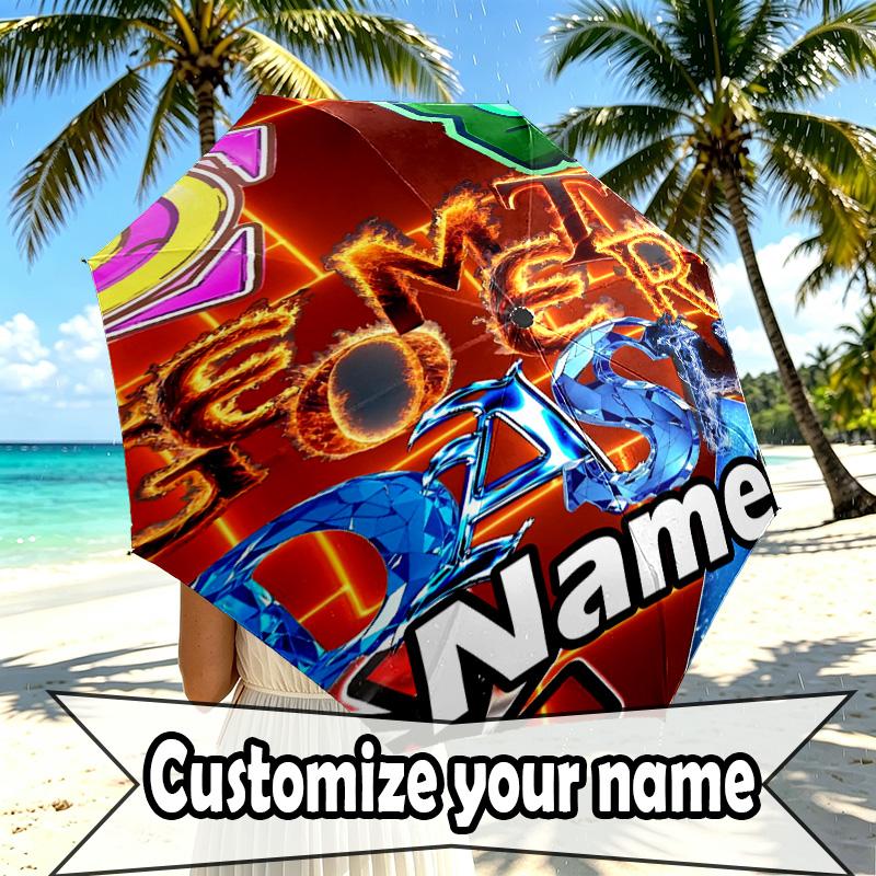 Custom Name Personalized Geometry Dash Print Umbrella, Auto Open Close, 8‑Rib Sturdy Frame, Commute Camping Hiking Use, Birthday Gift