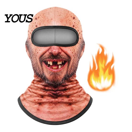 Bequeme Helm-Innenmaske, Maske für ältere Menschen, Skimaske, Realistischer Gesichtsaufdruck Sturmhaube, Neuheit mit Hals für Outdoor-Aktivitäten, Abdeckung, Radfahren, Skifahren