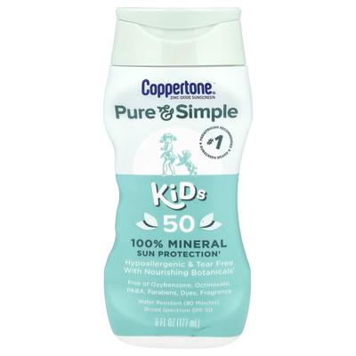 Pure & Simple, Dla dzieci, 100% mineralny krem przeciwsłoneczny, Spf 50, 177Ml (6 uncji płynu)
