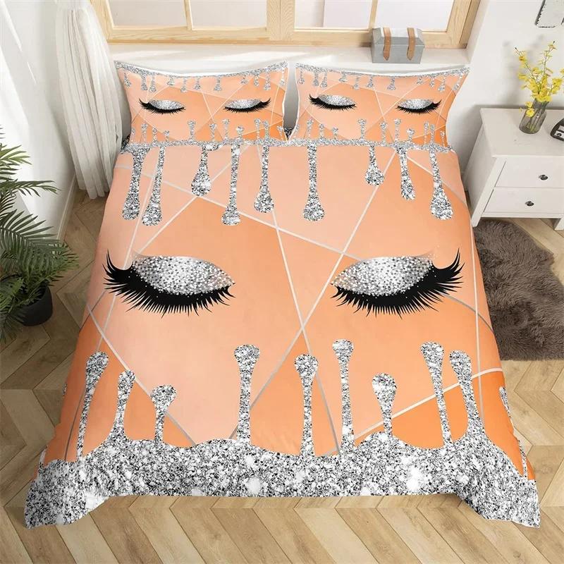 Eyelash Duvet Cover Set Eyes Pattern Design Comforter Cover Microfiber Girly Priness Style Glitter Twin King Queen Bedding Set