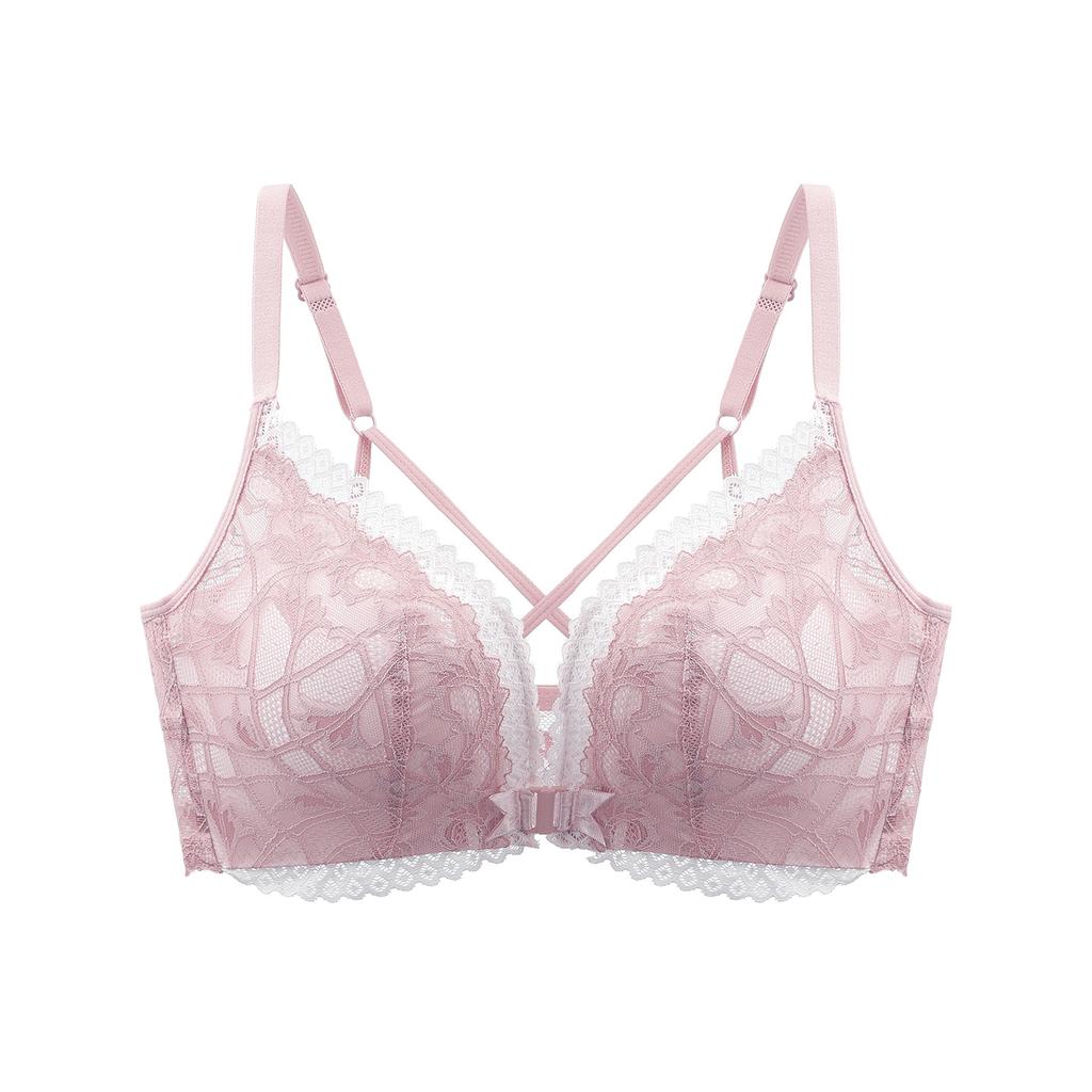 Front Button Bra Sexy Lace Gathering Bra Breast Retraction Anti-sagging Underwear Lace No Steel Ring Beautiful Back Bra