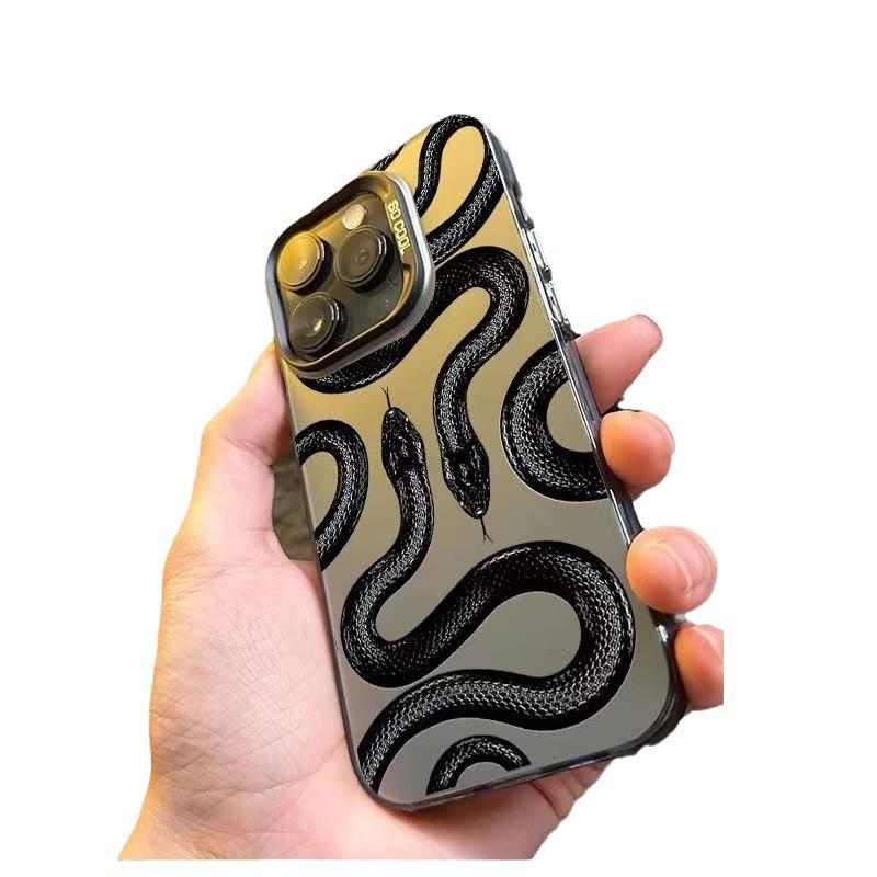 Husă de telefon Stil European & American Șerpi Dubli Negri pentru iPhone 12/13/14/15 Pro Max/16