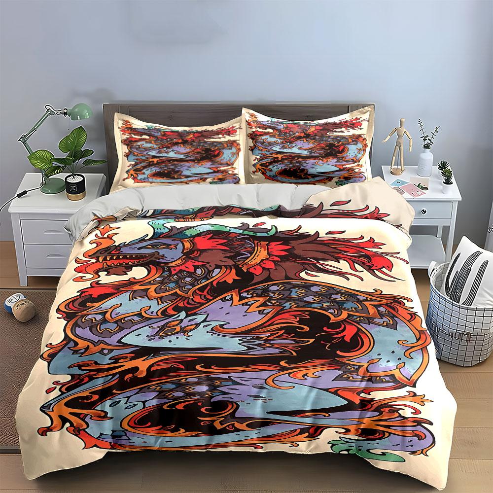 Dragon with swirling flames. Bedding sets Duvet cover sets Duvet covers Pillowcases(1 * Duvet Cover 2 * Pillowcases without duvet insert)