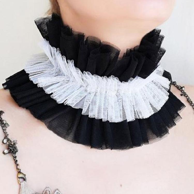 Vintage Renaissances Ruffled Mesh False Collar Victorian Gothic Neck Ruff Shawl Scarf Costume Cosplay Props for Women