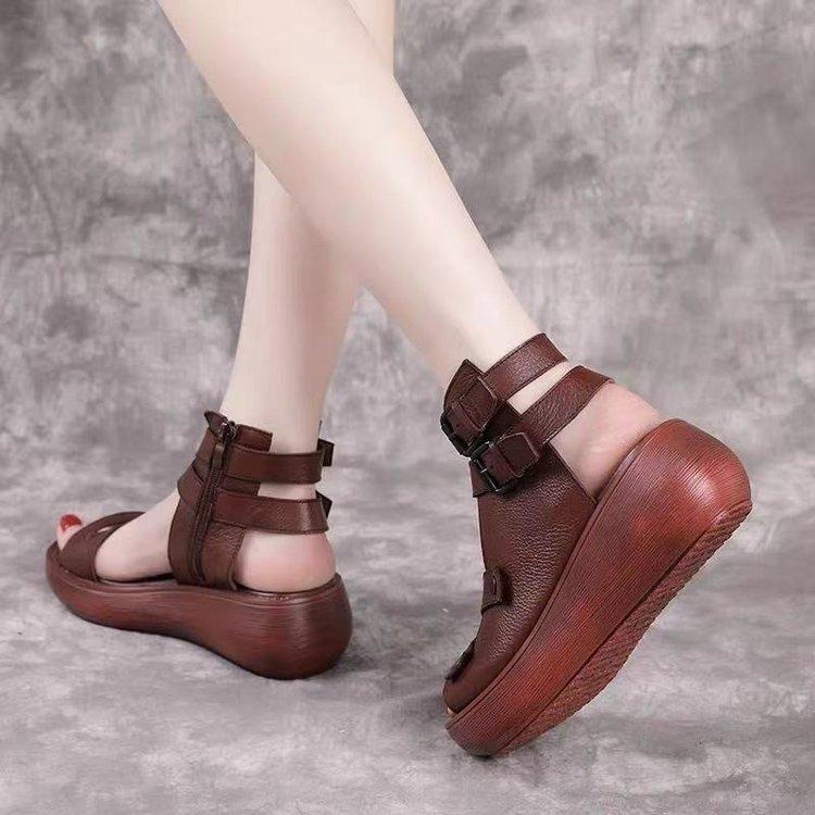 2025 summer new Roman shoes women's high-heeled fashion women's shoes high-top soft leather wedge heel cool boots platform sandals women