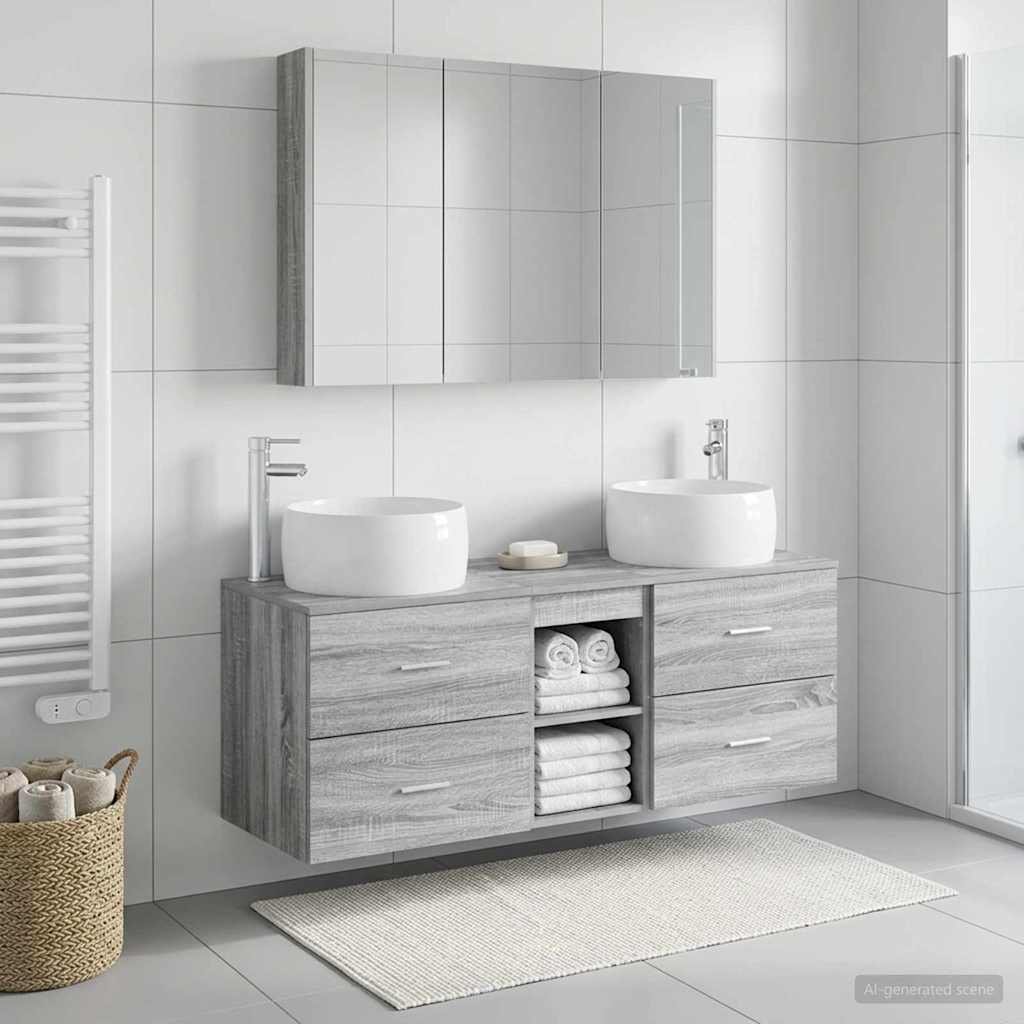 Bathroom Furniture Set 4 pcs Grey Sonoma Engineered Wood and Glass