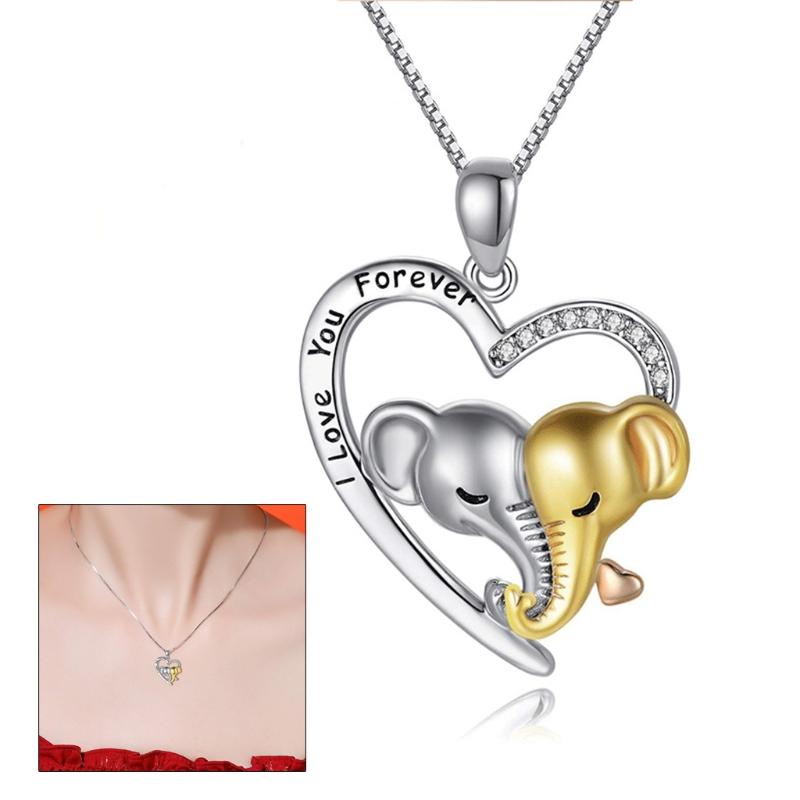 Mamma och Baby Lycklig Elefant Halsband Mor Dotter Hjärta Hänge Silver Jag Älskar Dig För Evigt Mors Dag Gåvor för Kvinnor