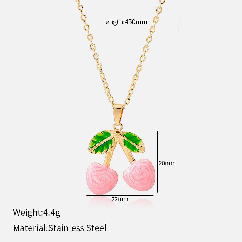 Dopamine oil dripping cherry titanium steel earrings light luxury high-end design niche exquisite versatile jewelry necklace