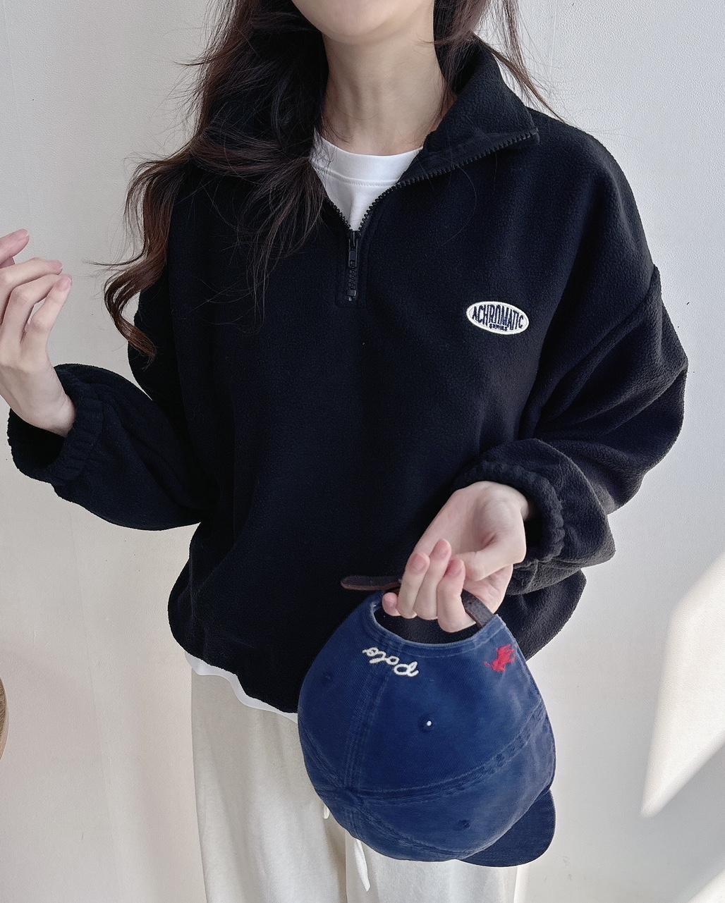 Domestic Made Half-Zip Fleece Lettering Patch Anorak Sweatshirt FREE слоновая кость