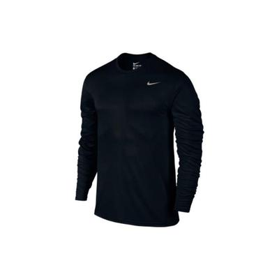 Figurbetontes einfarbiges T-Shirt mit Rundhalsausschnitt, Logo-Print und langen Ärmeln für Herren, Oberteile, Schwarz 718837-010