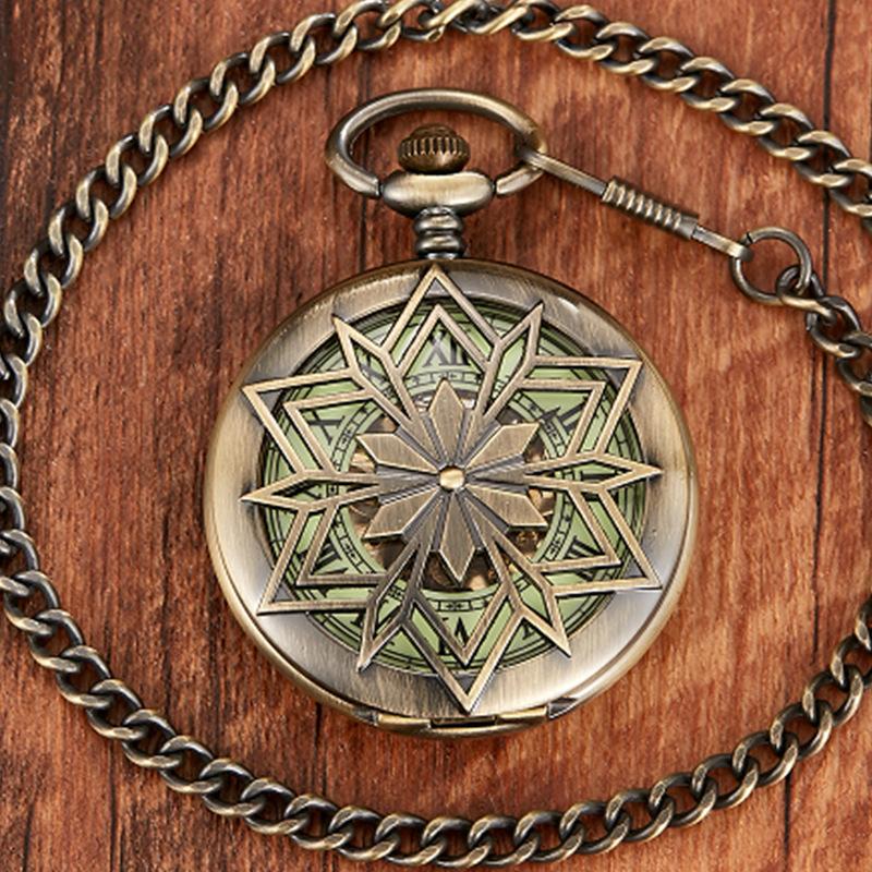 New Product Retro Prismatic Hollow Flip Roman Text Luminous Fully Automatic Mechanical Pocket Watch