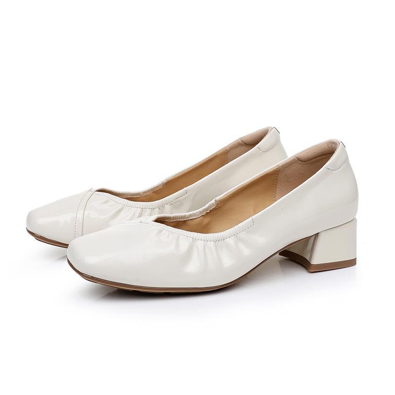 

Fashion GKTINOO Women Pumps Concise Patent Genuine Cow Leather Square Toe Shoes Thick Heel Spring Autumn Fashion Office Lady Shoes 43