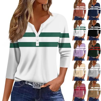 Women's T Shirt Tee Print Button 3/4 Sleeve Daily Weekend Fashion Basic V- Neck Regular Top