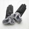 Women Winter Genuine Sheepskin Leather Glove With Rex Rabbit Fur Cuff Warm Winter Female Genuine Leather Gloves  Hand Warmer