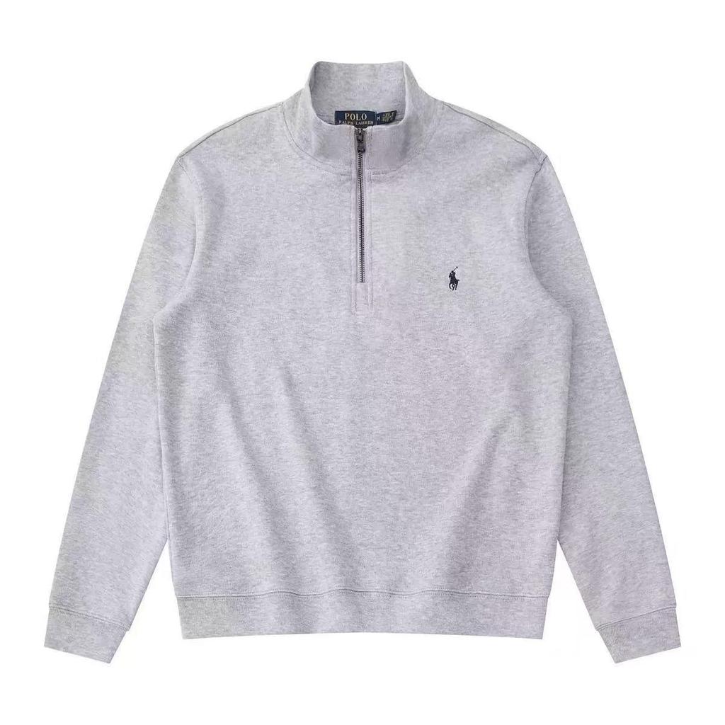 Herren Trendy Fleece-gefütterter Half-Zip Hoodie, Stehkragen mit RL Pony-Stickerei, Lässiger Frühjahrs-/Herbststil.