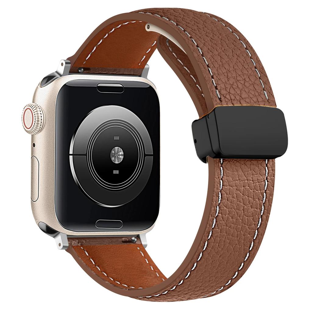 Leather Magnetic Buckle Strap for Apple Watch 7 8 9 45mm 41mm Ultra2 49mm Leather Band for iWatch Series 6 5 4 40mm Bracelet
