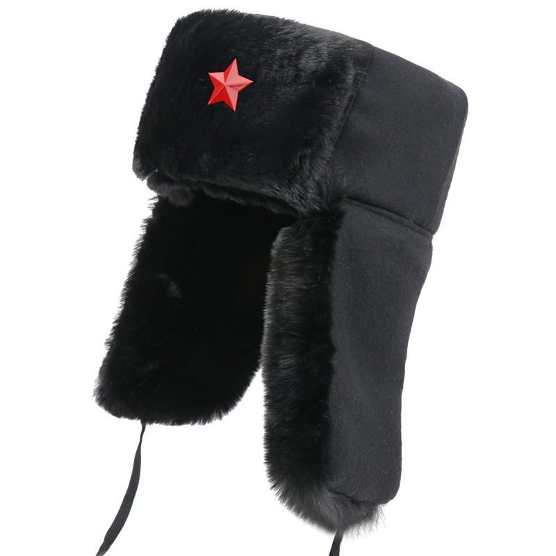 Winter Woolen Hat With Soviet Emblem Men Women Warm Ear Protection Cap Outdoor Cold Weather Accessory
