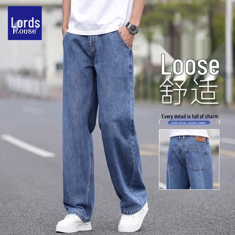 LUOZI Men's Summer Loose Straight Leg Denim Jeans