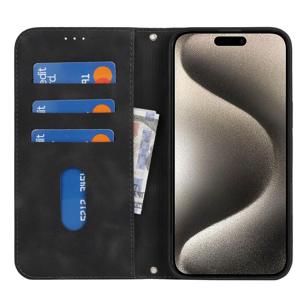 For iPhone 14 Pro Max Stand Case Magnetic Closure Skin Touch Leather Flip Phone Cover with Wallet