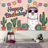 2D Cartoon Alpaca Happy Birthday Backdrop with Sunglasses & Cacti