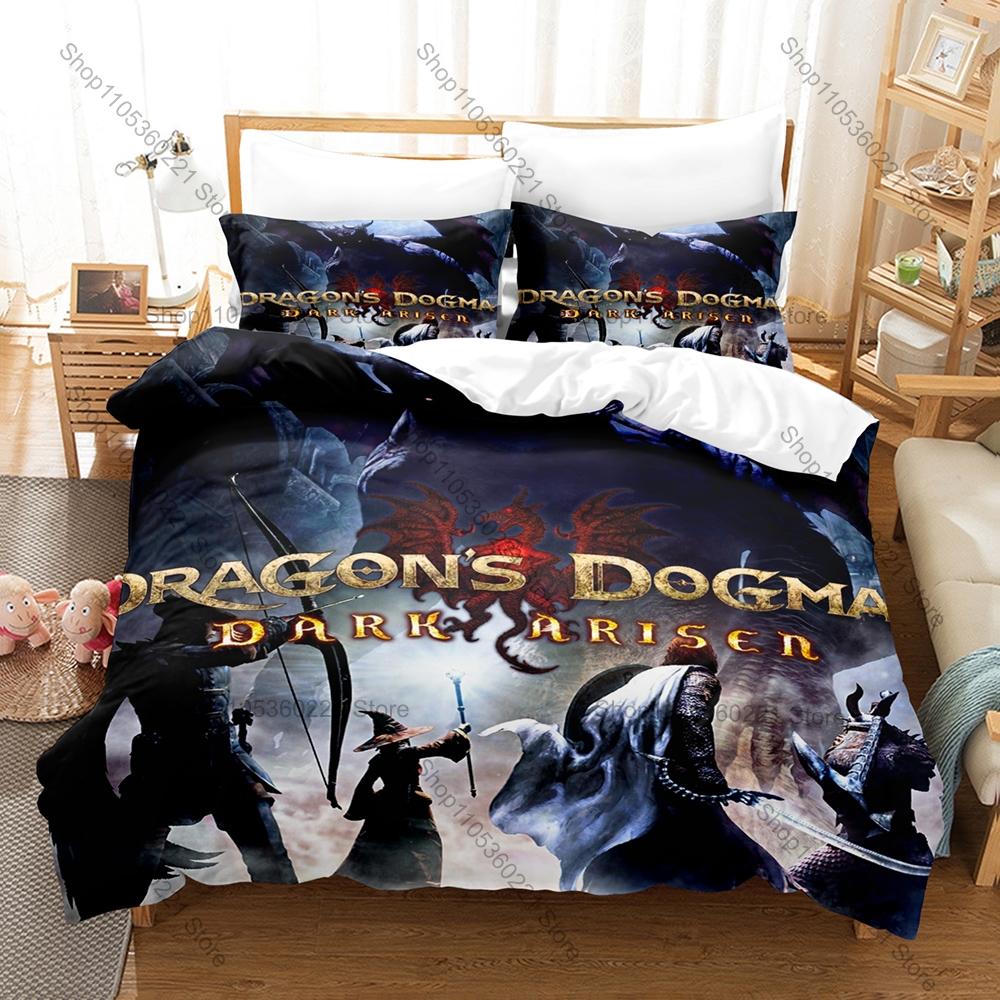 Dragon's Dogma 2 Arisen Pawn Fantasy RPG Game 3D Print Bedding Set Duvet Cover 2 Pillowcases Soft Polyester Bed Linen For Gamers