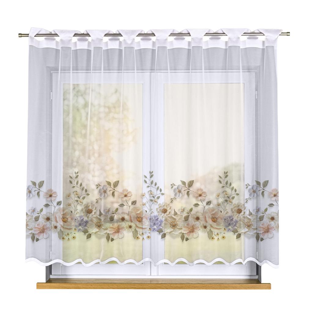Flowers With Embroidery Effect Ready-Made Jacquard White Curtain With Flowers 250X160 Cm
