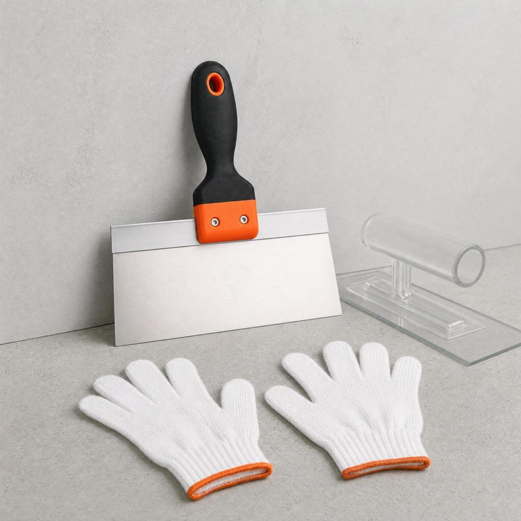 Putty Knife with Smoothing Tool and Work Gloves Reinforced Stainless Steel NonSlip Grip
