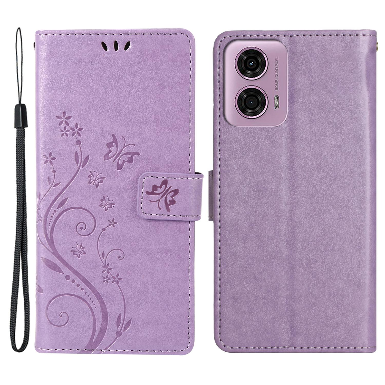 

For Motorola Edge (2024) 5G Case Phone Leather Cover Butterfly Flower Pattern Light Purple