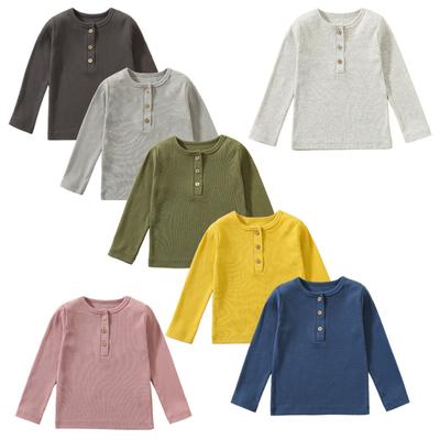 Boys Girls Sweatshirts Solid Color Long Sleeve Button Shirts Loose Fit Pullover Tops