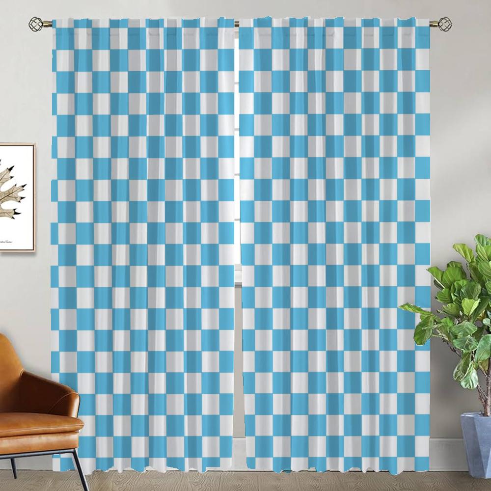 Window Curtain for Room 2 Panel Checkerboard Tulle for Bedroom Home Interior Curtains 2 Pieces Halloween Decoration Shades Child