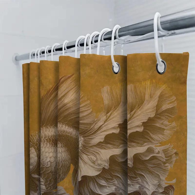 Gold Fish Shower Curtain Bathroom Decor, Luxurious Vintage Style Wall Hanging For Home Decoration, Orange Color