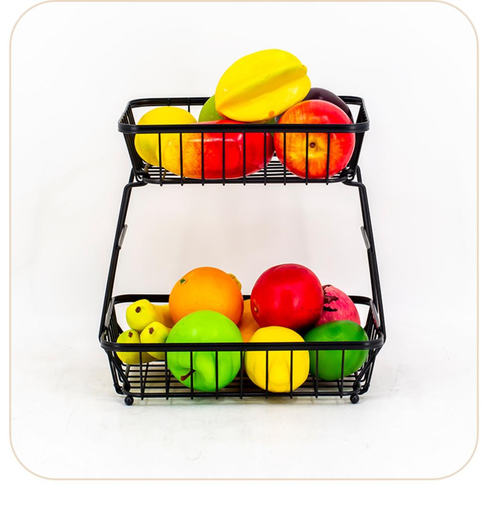 Detachable Two-Tier Metal Wire Fruit Basket Kitchen Countertop Storage Rack for Living Room Tabletop Organization and Display