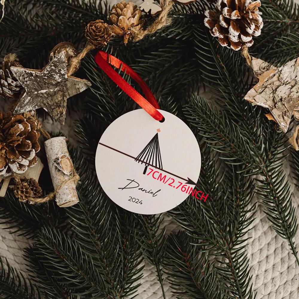 Personalized 5Pcs Christmas Tree Wood Ornament Minimalist Tree Baubles Winter Wedding Favors Keepsake Home Hanging Decoration