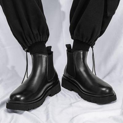 Korean Style Men's Casual Chelsea Boots Tide Genuine Leather Shoes Warm Autumn Winter Boot Cowboy Platform Ankle Botas Zapatos