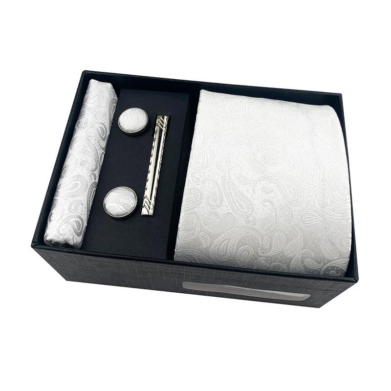 Paisley Men'S Tie Square Cuff Tie Clip Gift Box Set Business Casual Tie Black Gift Box