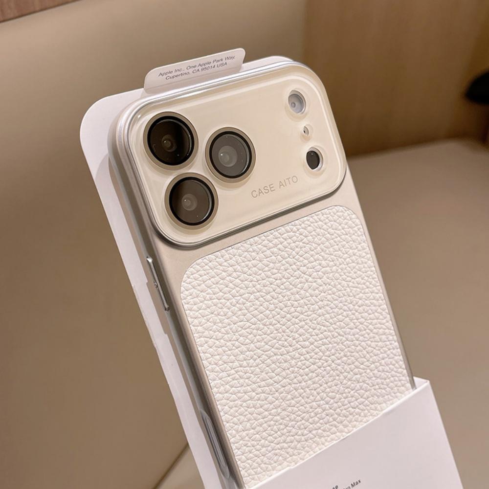

Vintage Lychee Leather Candy Case For iPhone 17 16 15 14 13 Pro Max Matte Skin Shockproof Glass Crystal Large Window Phone Cover iPhone 14 Pro