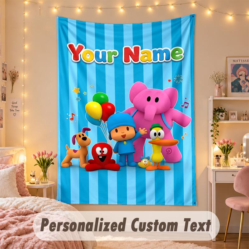 Custom Personalized Tapestry,Pocoyó Print Custom Name Text Wall Art Hanging for Bedroom