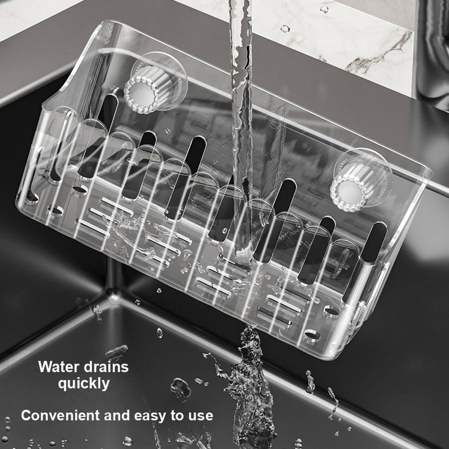 Silicone Suction Cup Sink Shelf Kitchen Water Pool Storage Rack No Drilling Draining Rack Steel Ball Hundred Cloth Storage Basket
