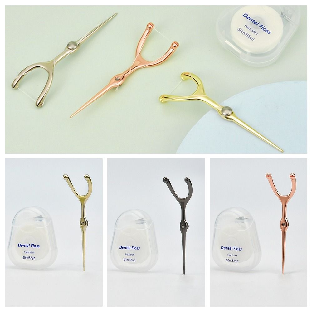 Reusable Stainless Steel Toothpick Set Handle Flossing Holder Simple 50M Tooth Flossing Household