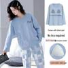 Women's Pajama Set with Chest Pad - Long Sleeve, Long Pants, Plus Size, Casual Homewear for Spring, Autumn, Winter