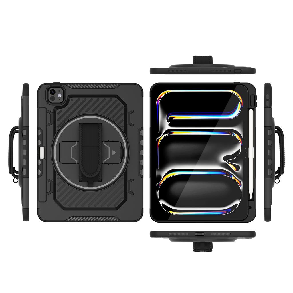 For iPad Pro 11 (2024) Case Kickstand PC+TPU Shockproof Tablet Cover with Hand Strap