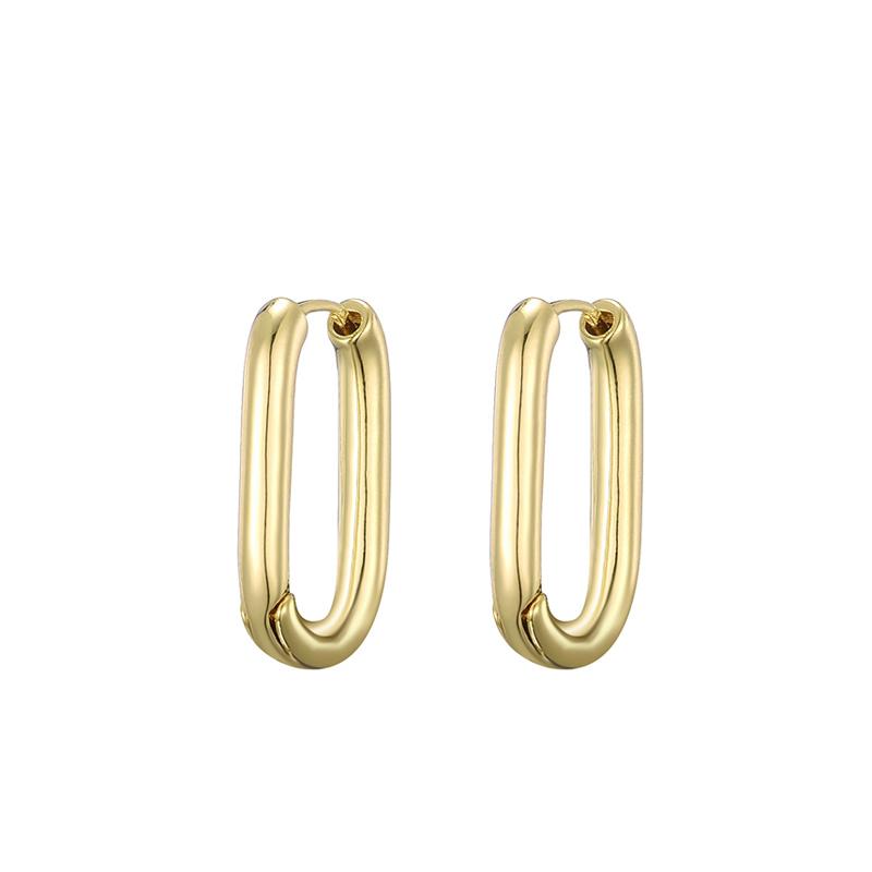 Classic Copper Alloy Smooth Gold Color Hoop Earrings For Women Girls Daily Earrings Oval Rectangle Shape Simple Fashion Jewelry
