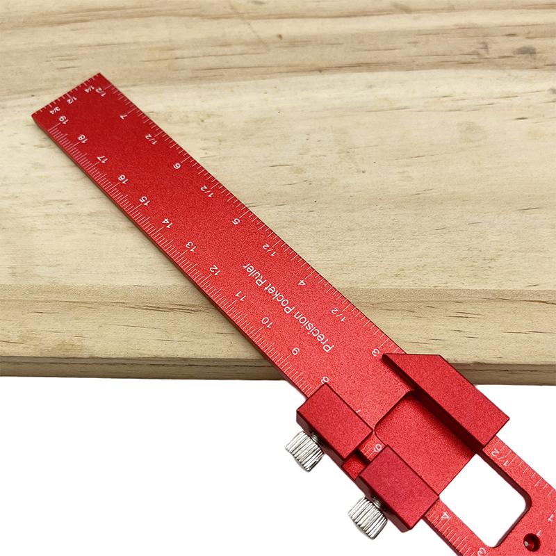Precision T Type Pocket Ruler Inch Metric Measuring Tool With Slide Stop For Carpentry Marking Multi-function Measuring Aid Tool