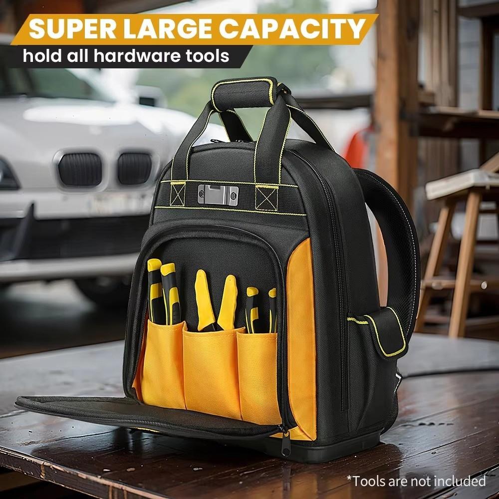 Large Capacity Tool Backpack Waterproof Wear-resistant Heavy Duty Tool Organizer Thickened with Hard Bottom Electrician Tool Bag