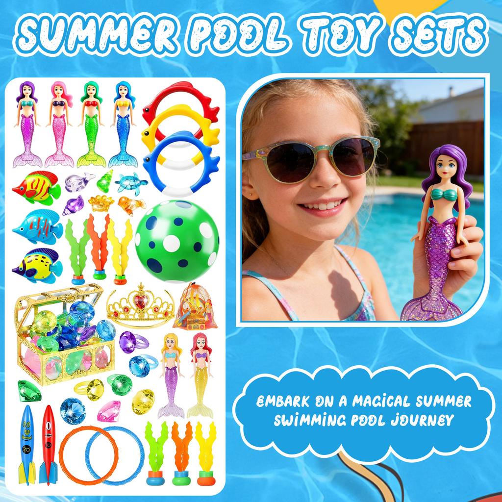 Treasure Chest Children's Swimming Pool Diving Treasure Hunting Water Play Toy Set