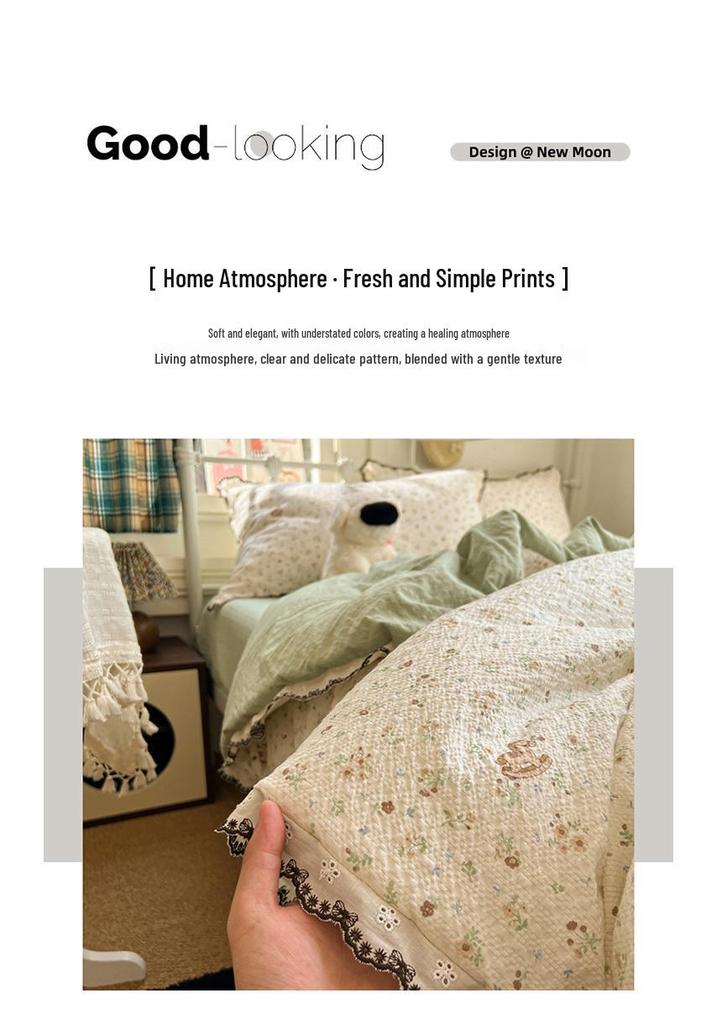 Summer Puff Gauze Quilt 4-Piece Set with Air Conditioning Throw