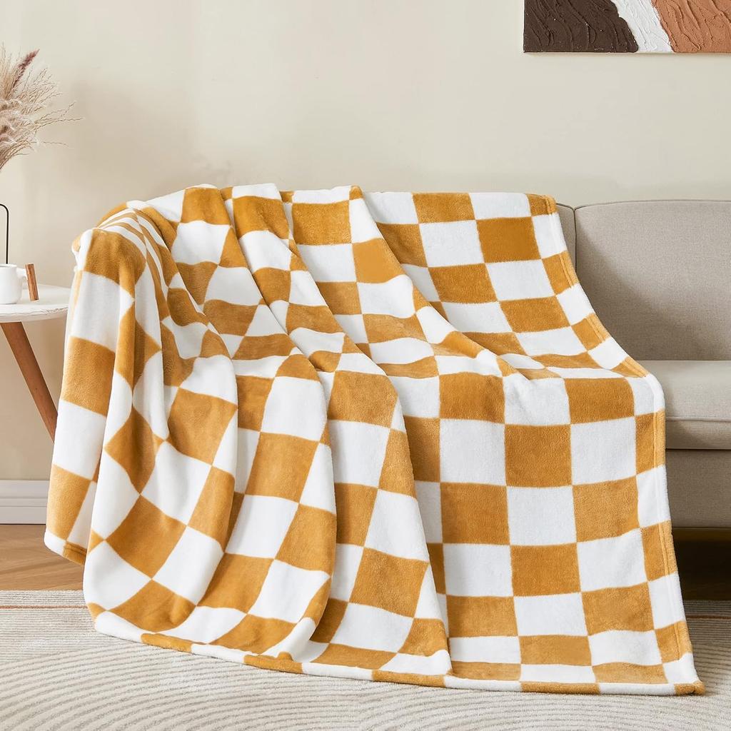 1PC Blanket for Couch Sofa Bed Plaid Decor Black White Checkered Blanket Cozy Fuzzy Soft Lightweight Warm Blankets  All Seasons