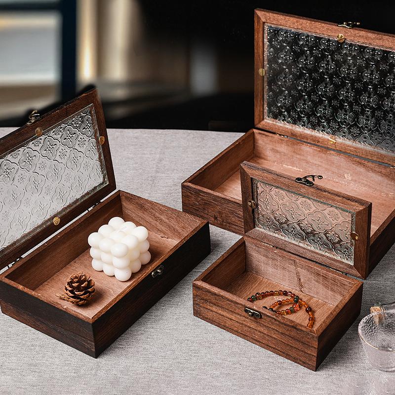 Nordic Wooden Begonia Glass Jewelry Storage Box Ornament