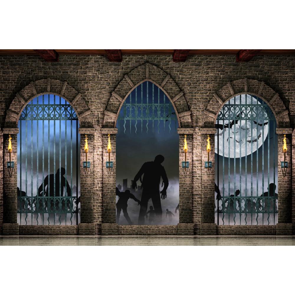 1pc Horro Halloween Party Backdrop with Evil Werewolf Skeleton Pumpkin Waterproof Banner for Halloween Themed Party Decoration