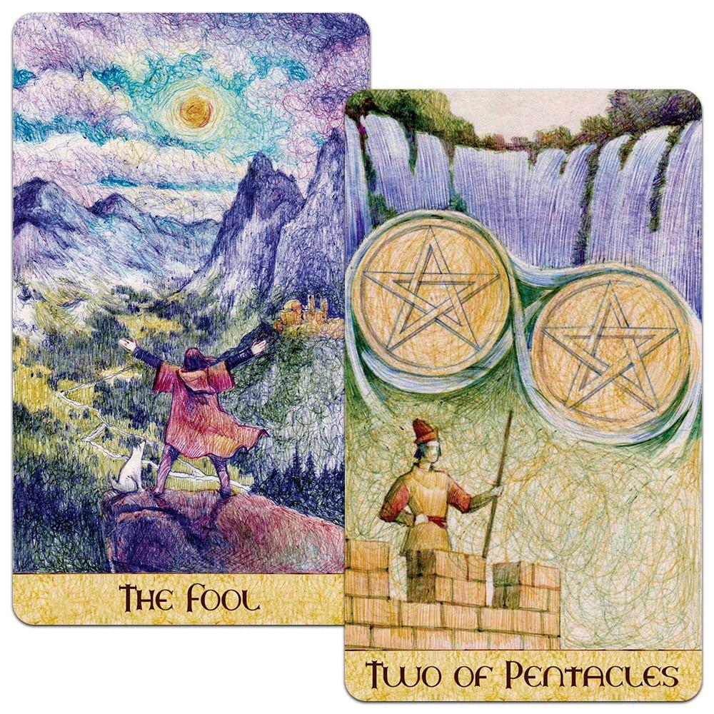 Fantasy Garden Tarot 78 Pcs Cards In Rider-waite System Made with Ballpoint Pens In Eight Colors 10.3*6cm